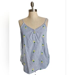 TABITHA WEBB Blue & White Striped Pineapple Spaghetti Strap Sleep Top | SZ L
